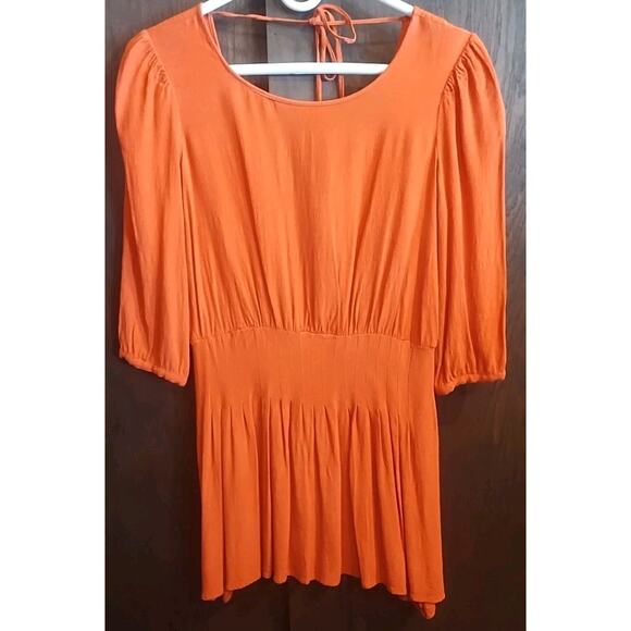 Kimchi Blue Dresses & Skirts - Kimchi & Blue Womens Size 0 Coral Orange Tie Back Mini Dress 3/4 puff Sleeve